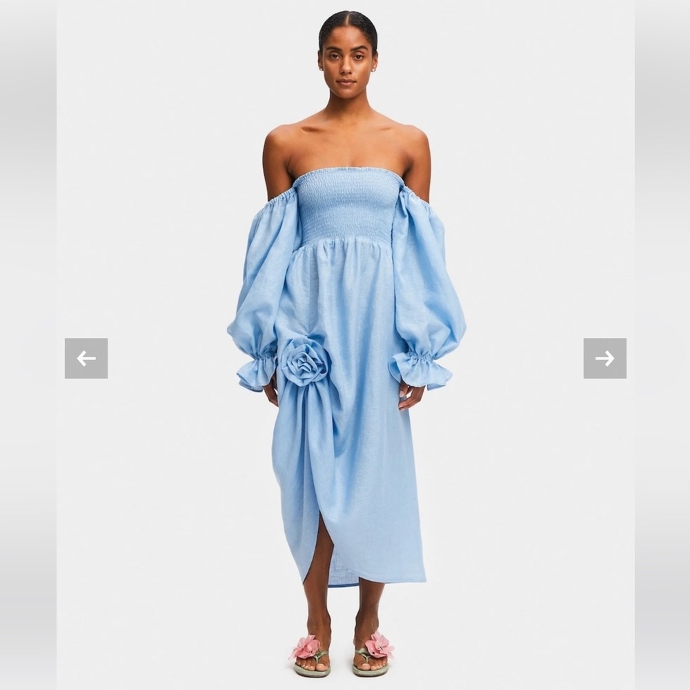 Sleeper Blue Off-Shoulder Midi Dress NWT